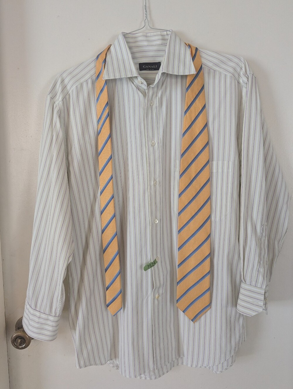 Canali Dress Striped Shirt 41/16 & Tie Made In Italy